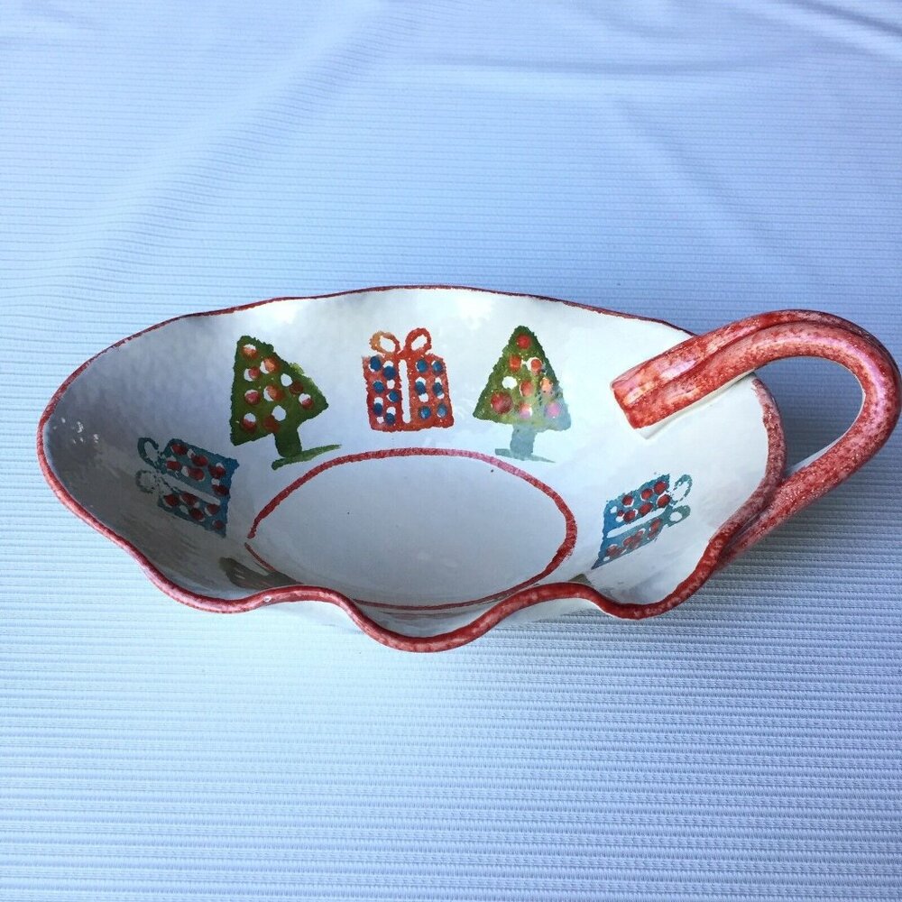 Ceramiche Le Favolose Hand Painted Bread Roll Dish Tray Bowl Christmas Italy 8"